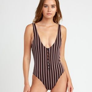 NWT RVCA Bandit Striped Cheeky One Piece Swimsuit